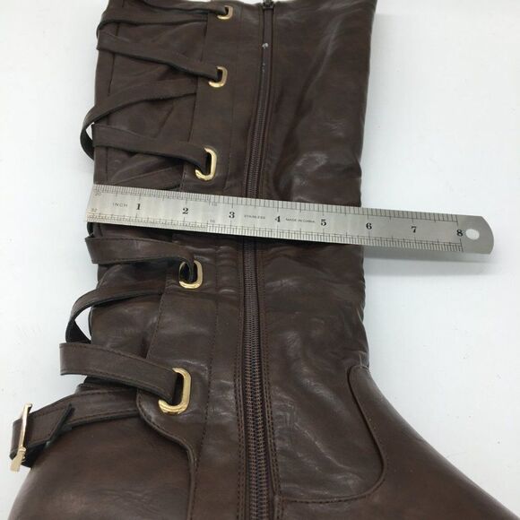 Brown Knee High Boots Low Heels Side Zipper Fall Winter Boots Shoes - Picture 8 of 10